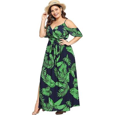 China MANNI Breathable Amazon Plus Size Dresses Chill Edge Maxi Dress Tropical Floral V Neck Slit for sale