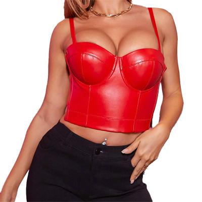 China MANNI QUICK DRY Women's Faux Bustier Crop Punk Push Up Red Corset Leather Tops For Women for sale