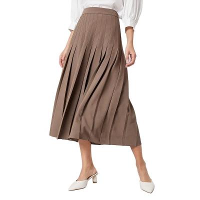 China Manni Anti-Static Premium High Waist Skirt Brown Pleated Skirt Plaid High Waist Long Skirt For Women for sale