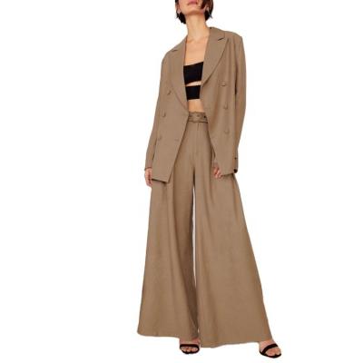 China MANNI Anti-Wrinkle Women Blazer Office Lady Double Breasted V-Neck Long Sleeve Oversized Suits Pants for sale