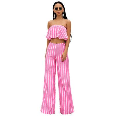 China MANNI Women's Breathable Ladies 2 Piece Sets Suits Summer Ruffle Tube Strapless Top And Pant Sets for sale