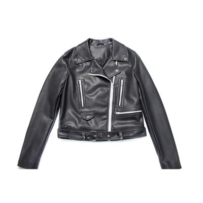 China QUICK DRY Women's Contract Street PU Leather Jacket Color Zipper Motorcycle Casual Leather Jacket Lapel for sale