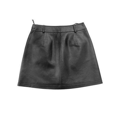 China Plus size 2021 spring summer women new fashion patch pocket casual high waist h-shaped pu leather short skirt for sale