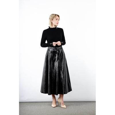 China PU Anti-Static Black Leather Umbrella A Line Skirt For Women for sale