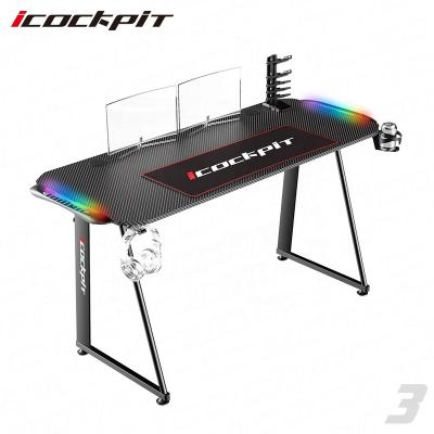 China (Other) Professional Adjustable Icockpit Gaming Club Table RGB Led Lights Gaming Desk Ergonomic Design Gaming Table PC Desk for sale