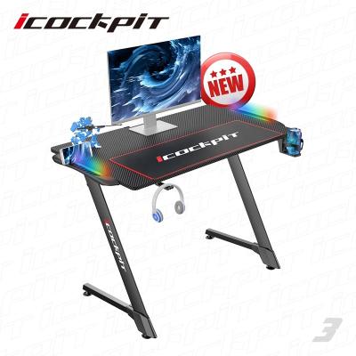 China (Others)Adjustable Saitu Logo Custom E-sports Style Z Shape RGB Carbon Table Gaming Table PC Gaming Desk for sale