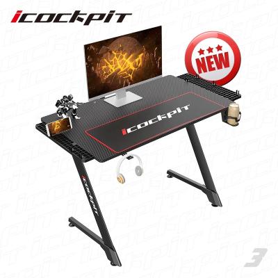 China Black Carbon Fiber Panel Computer Desk (Other) Icockpit Adjustable Easy Set Up Ergonomic Gaming Table Gaming Desk With Cup Holder for sale