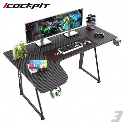 China Brand New Modern Customizable Mesa Gaming Logo L Shape Gaming Expandable Icockpit Mesa Gamer Desk With Cup Holder for sale