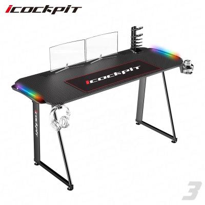 China New Design LED Gaming Table Home Office PC Computer Desk Black Adjustable Popular Gamer Workstation Pro Gamer Gaming Desk (Other) for sale