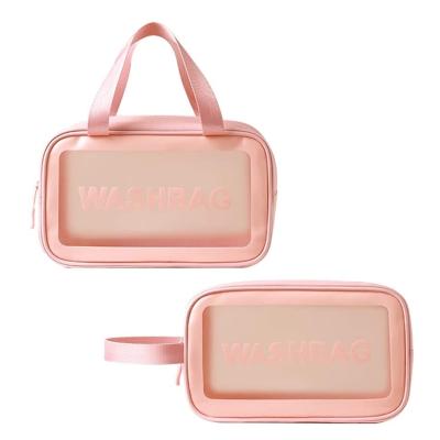 China Pink Waterproof Beauty Bag Waterproof VANITY Kit Transparent Fashion PVC Zipper Travel Makeup Wash Cosmetic Bag(accept custom logo) for sale