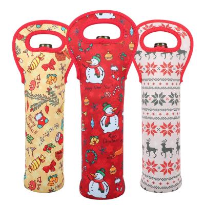 China New Year&Chrismas Insulated Portable Wine Tote Holders Wine Bottle Bag Carriers Insulated Neoprene 750ml Champagne Holder Cooler for sale