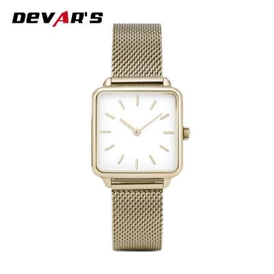 China Square Auto Date Shape Gold Color 316L Stainless Steel Case Customized Minimal Lady Watch For Christmas Gifts for sale