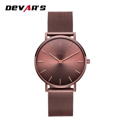 China Classic Day/Date Coffee Color Hot Style Mesh Stainless Steel Watches for sale