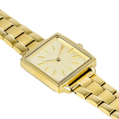 China Wholesale Special Square Auto Date Watch with Gold Dial and Gold Stainless Steel Strap for sale