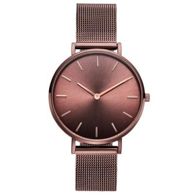 China Auto Date 2 Years Warranty Brown Wrist Watch With Sunburst Dial And Vaulted Sapphire Quartz Glass Ultra Thin Watches for sale