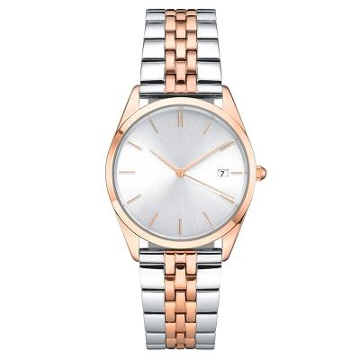 China Custom Design PVD Auto Date New Plating Rose Gold Case Modern Lady Watch Diamond Shape Crown Watch Women for sale