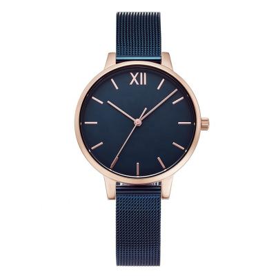 China Christmas Blue Chic Modern Custom Made Minimalistic Promotional Roman Numeral Face Watches Mesh Strap Girl Wrist Watch Auto Date for sale