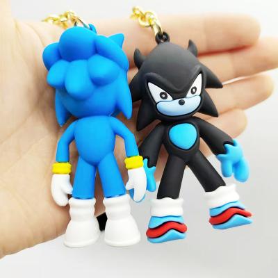 China 3D Luxury Creative Soft Comic Cute Figure Keychain PVC Keyring Anime Character Soft Cute Cartoon Figure Rubber Hedgehog Sonic Keychain for sale