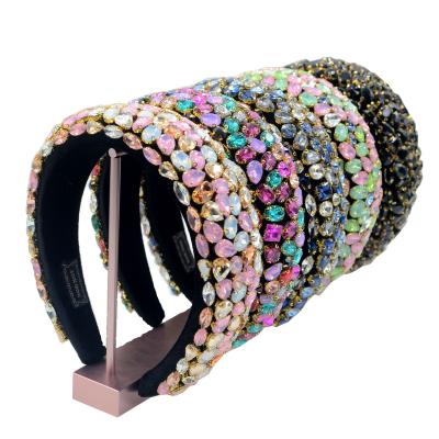 China Luxury Premium Women Gem Baroque Headband, Big Colorful Rhinestone Diamond Hair Accessories Bands For Women for sale