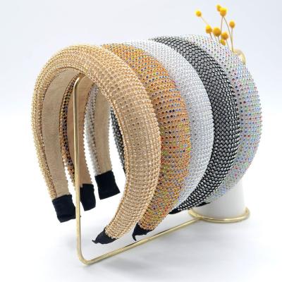 China Luxury Party Fasion Hair Circle Rhinestone Headbands For Women Solid Colorful Rhinestone Fashion Elastic Headbands for sale