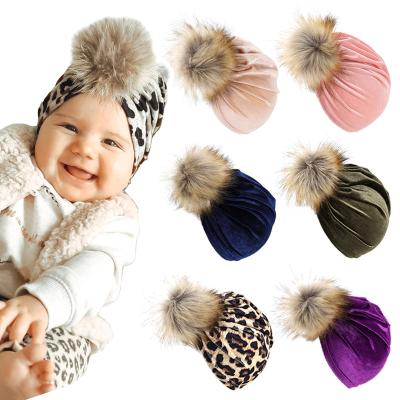 China Popular Headband Hat RTS Fashion Solid Color Headband Hat With Big Hairball, Pink Fashion Elastic Head Band Baby Hair Wear for sale