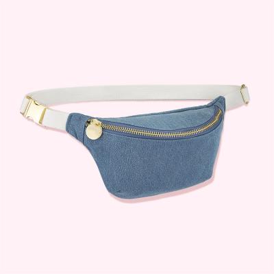 China Water Proof Denim Zipper Waist Pack Bags For Women Belt Waist Packs Chest Cross - Body Handbags Shoulder Messenger Fanny Bag for sale