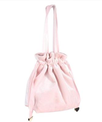 China Custom Fashion Top Sale Logo Cute Mini Style Women Shoulder Velvet Drawstring Bucket Bag for sale