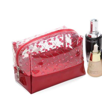 China Sales Promotion Pu Manufacturer Fashoion Bag PVC Leather Colorful Waterproof Transparent Print Pattern Cosmetic Makeup Case for sale