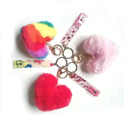 China Promotion gift in love non-contact plush key chain clip long small nail picker stock promotion card acrylic key chain for sale