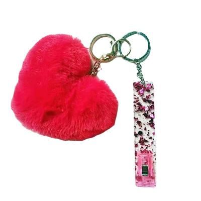 China Promotion Gift Card Love Plush Key Chain Non-contact Nail Picker Long Acrylic Key Chain for sale