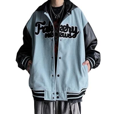 China QUICK DRY Customized Logo Fashion Design Letterman Embroidered Hoodie Jacket Men Varsity Jackets Slim Fit College Leather Sleeve Jacket for sale