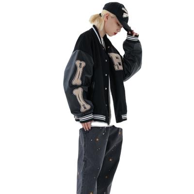 China Reversible Mens Fashion Design Letters Embroidery Jackets Wool Body With Sleeve Letterman Leather Jacket for sale