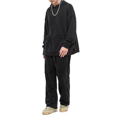 China Streetwear Fashion Breathable Acid Wash Cargo Jogger Hooded Hip Hop 2 Piece Jogging Tracksuit for sale