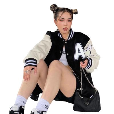 China Reversible Custom Logo Printed Varsity Jacket Women Girls Street Wear Patchwork Black Baseball Jacket for sale