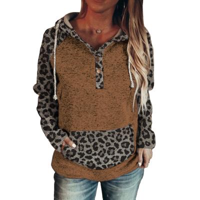 China Casual QUICK DRY Autumn Hoodie Patchwork Color Block Sweater Ladies Sweatshirt Long Sleeve Leopard Print Tops for sale