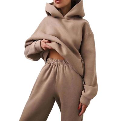 China Breathable Winter Solid Color Hoodie Tracksuit Women Stylish Jogger Sets Fashion Pullover Sweatshirts Simple Sweatpants Two Piece Set for sale