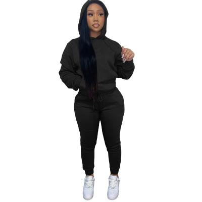 China High Quality Breathable Tracksuit Empty Women Drop Hoodie Jogger 2 Pieces Set Hooded Sweatsuit Pullover Fitness Workout Jogger for sale