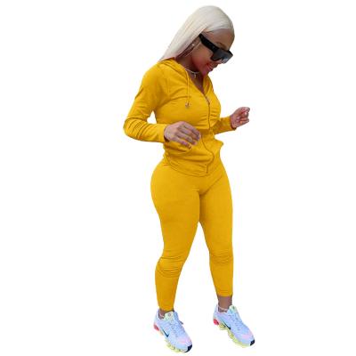 China Fashion Breathable Women Fall Tracksuit Solid Color Zipper Sweatshirt+Jogger Sports Fitness Hoodie Pants Set Sweatsuit for sale