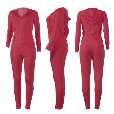 China Breathable Custom Women Fall Tracksuit Solid Color Zipper Sweatshirt+Jogger Sports Fitness Hoodie Pants Set Sweatsuit for sale