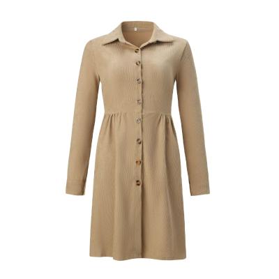 China Autumn Winter Dress Women Clothing Breathable Plain Solid Color Button Long Sleeve Shirt Dress Ladies One Line Dress Dresses for sale