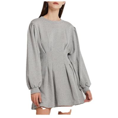 China Wholesale Elegant Vintage Knee Length A Line Crew Neck Puff Sleeve Autumn Dress Breathable Dresses for sale