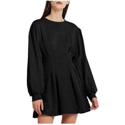 China Wholesale Elegant Vintage Knee Length A Line Crew Neck Puff Sleeve Autumn Dress Breathable Dresses for sale