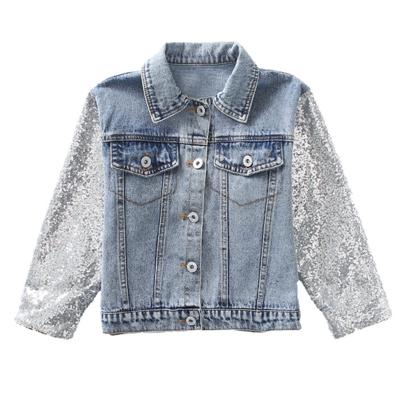 China Anti-Wrinkle Customized Sequins Denim Coat Baby Washed Embroidered Denim Jacket Outdoor Jackets For Kids for sale