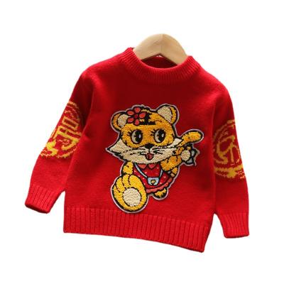 China Anti-pilling New Design Tiger Sweater Kids Year Knitted Pullover Customized Logo Printed Embroidered Sweaters For Kids for sale