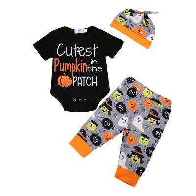 China Wholesale Anti Shrink Infant Outfits Short Sleeve T-shirt Tops Pants Hat 3 Piece Set Halloween Style Baby Toddler Costumes for sale