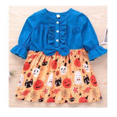 China Factory Price Washable Kids Fall Dress Rocket Sleeve Printing Holiday Halloween Style Baby Dress for sale