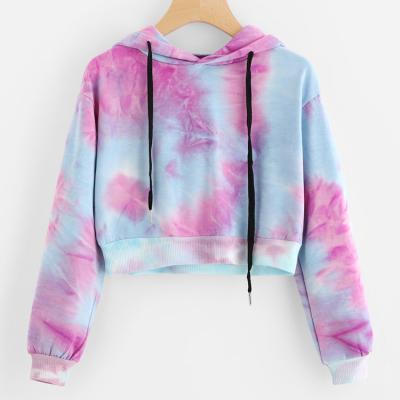 China Custom Anti-Wrinkle Sweatshirt With Hood Ladies Crop Hoodie Tie Dye Printed Hooded Sweatshirt Fashion Cropped Tops For Women for sale