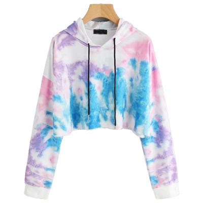 China Breathable Custom Logo Dye Sweatshirt Women Embroidered Sweatshirt Casual Tie Crop Top Sweatshirts for sale