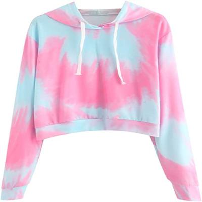 China Breathable Colorblock Hoodie Sweatshirt Women Tie Dye Printing Custom Hoodies Crop Sweatshirt With Hood for sale