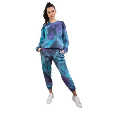 China New Design Breathable Link Dye Hoodies Fashion Women Link Dye Set Hoodie Pullover Jogger Clothing Set for sale